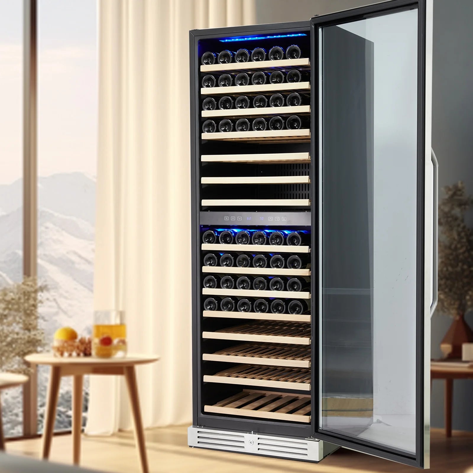 160 Bottle Large Wine Cooler Fridge, 24'' Dual Zone Stainless Steel Wine Refrigerator, Built-In Freestanding Wine Cellar, W/Lock&Temperature Control