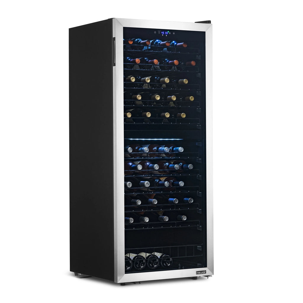 Freestanding Wine Refrigerator, 98 Bottle Dual Zone Compressor Wine Fridge in Stainless Steel