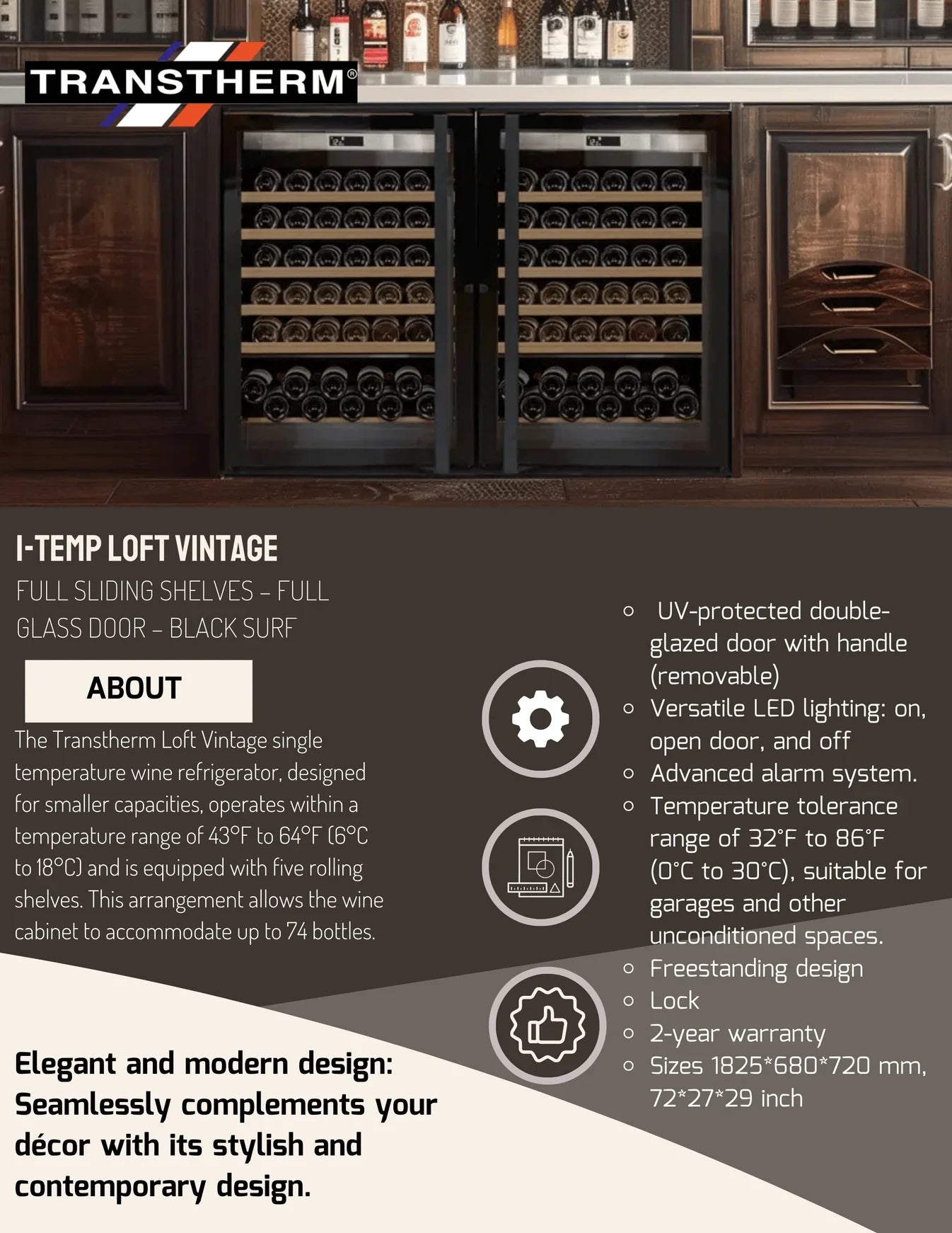 Transtherm Prestige Double Loft 144-Bottle Dual-Zone Wine Cabinet