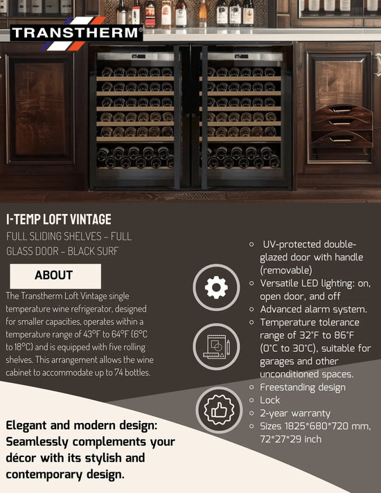 Transtherm Prestige Double Loft 144-Bottle Dual-Zone Wine Cabinet