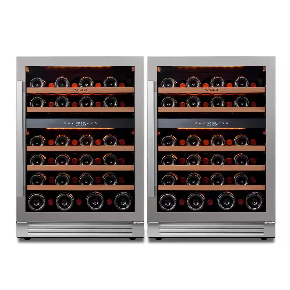 48 In. Quad Zone Cellar Cooling Unit 92-Bottles Built- in Wine Cooler Side-By-Side Refrigerator Mini Fridge in Black