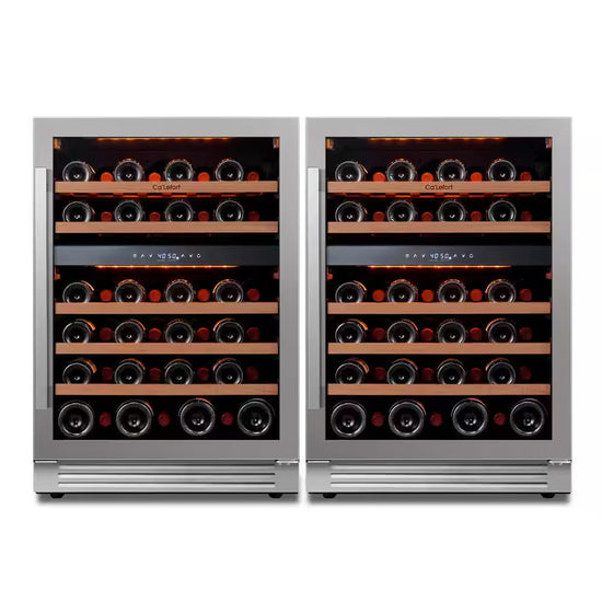 48 In. Quad Zone Cellar Cooling Unit 92-Bottles Built- in Wine Cooler Side-By-Side Refrigerator Mini Fridge in Black