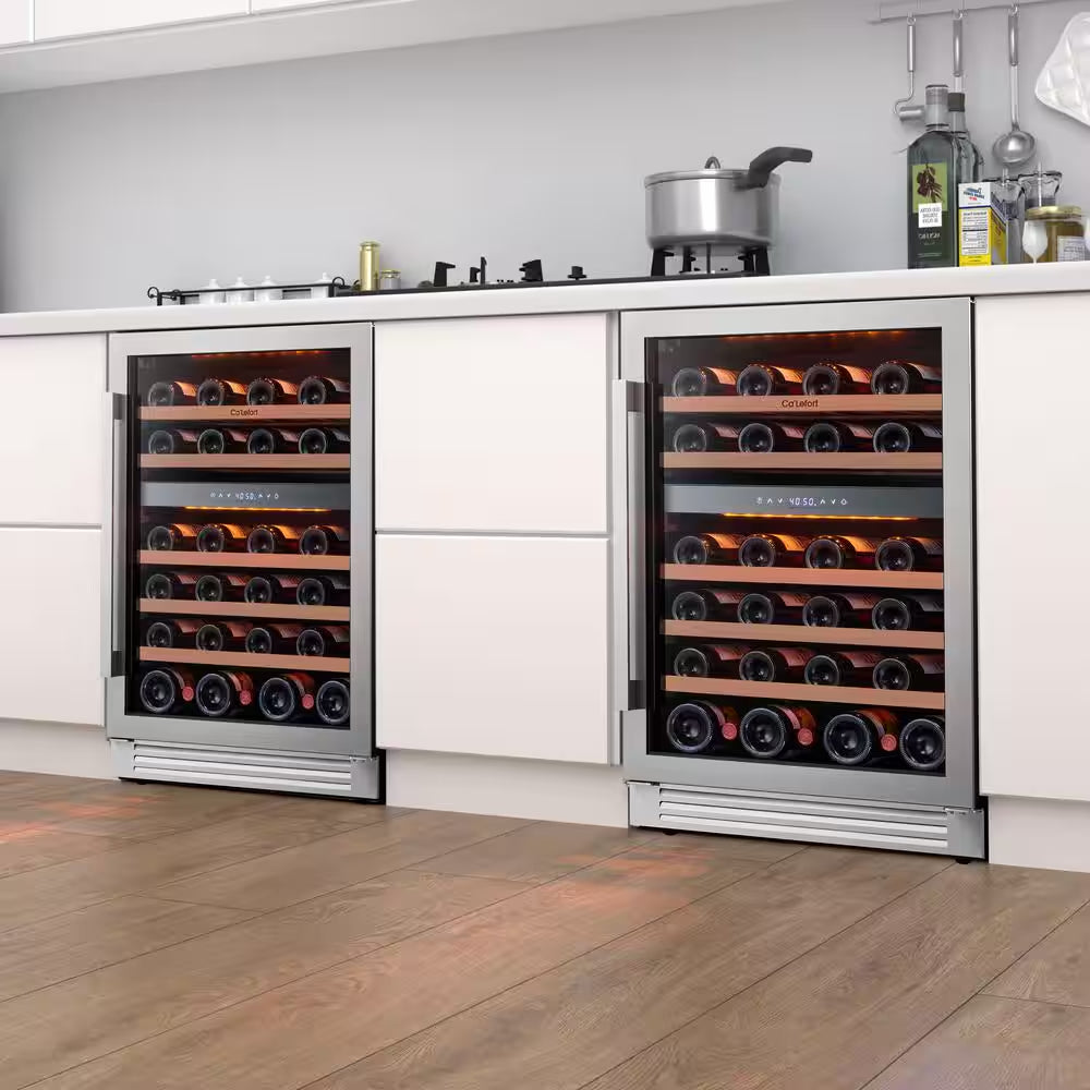 48 In. Quad Zone Cellar Cooling Unit 92-Bottles Built- in Wine Cooler Side-By-Side Refrigerator Mini Fridge in Black