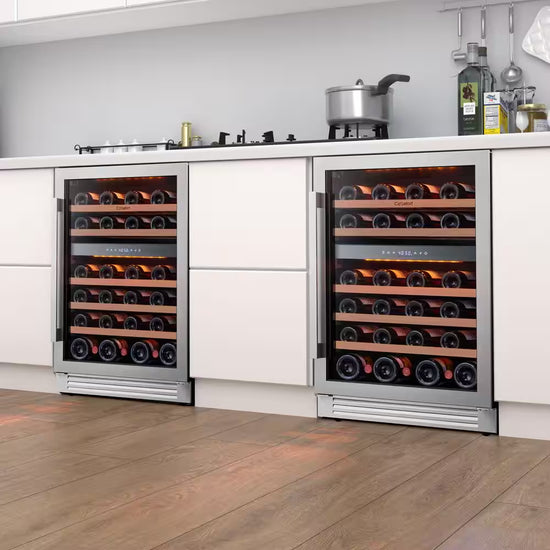 48 In. Quad Zone Cellar Cooling Unit 92-Bottles Built- in Wine Cooler Side-By-Side Refrigerator Mini Fridge in Black