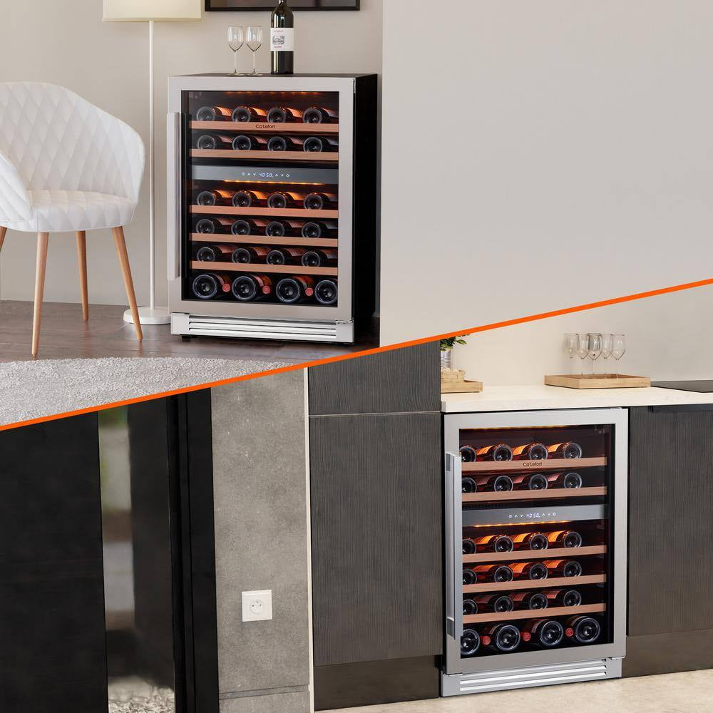 48 In. Quad Zone Cellar Cooling Unit 92-Bottles Built- in Wine Cooler Side-By-Side Refrigerator Mini Fridge in Black