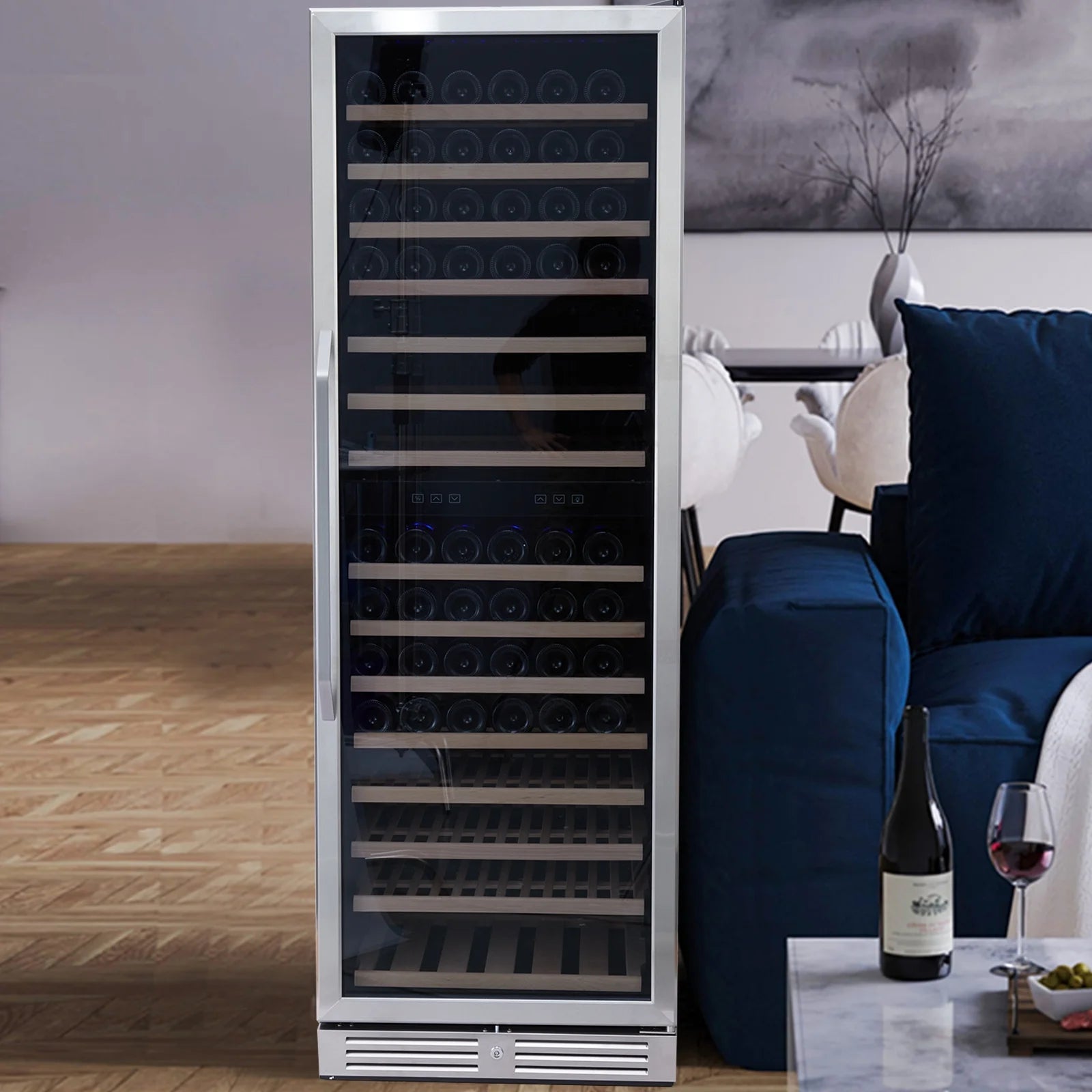 160 Bottle Large Wine Cooler Fridge, 24'' Dual Zone Stainless Steel Wine Refrigerator, Built-In Freestanding Wine Cellar, W/Lock&Temperature Control