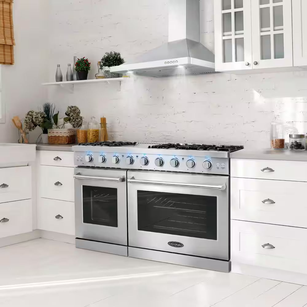 48 In. Haven Collection 7 Cu. Ft. Double Oven Gas Range, 6-Burners, Griddle, Convection, Knob Leds, Stainless Steel