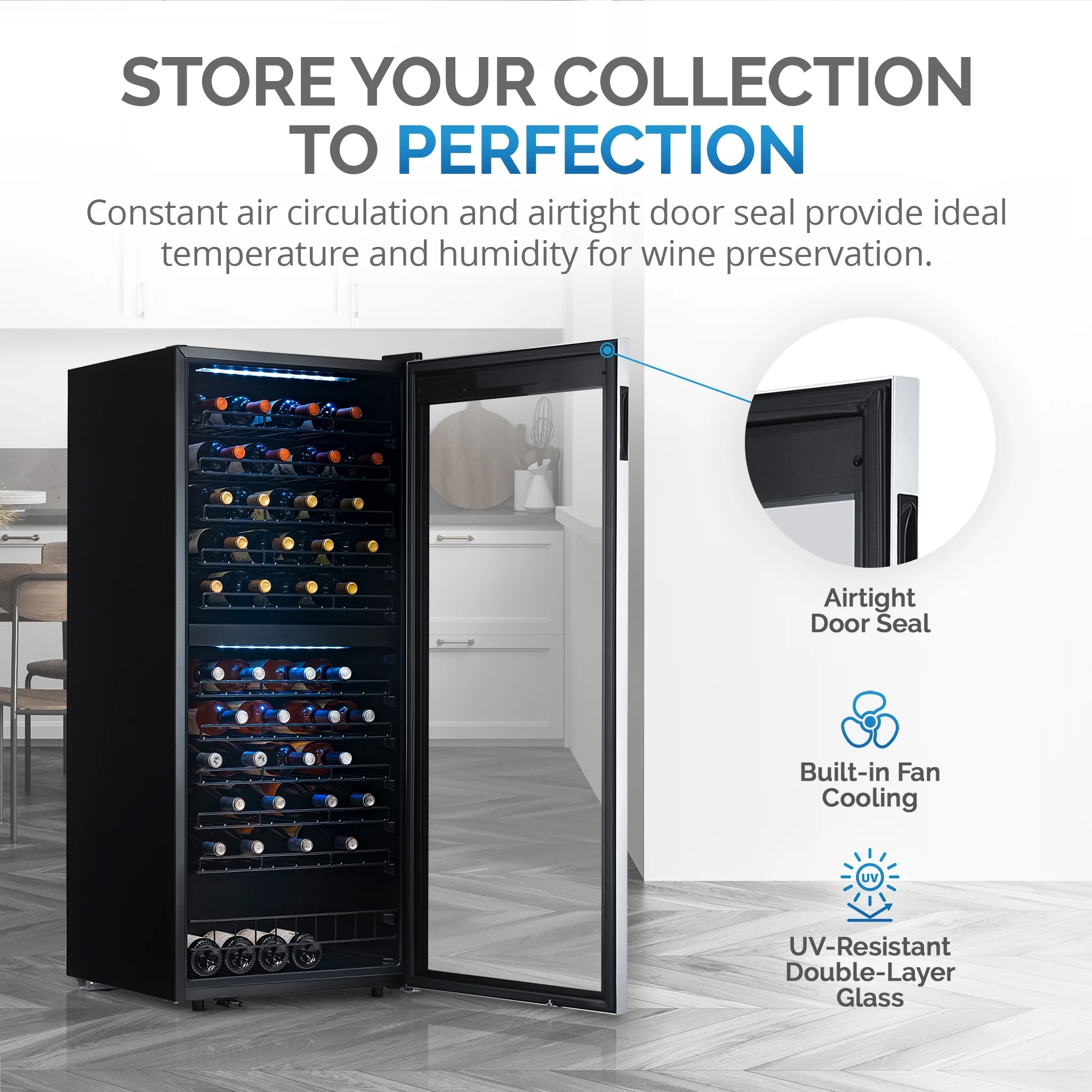 Freestanding Wine Refrigerator, 98 Bottle Dual Zone Compressor Wine Fridge in Stainless Steel