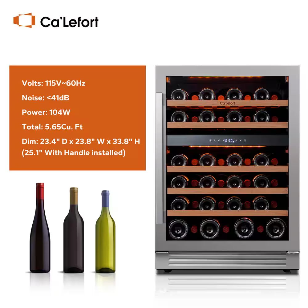 48 In. Quad Zone Cellar Cooling Unit 92-Bottles Built- in Wine Cooler Side-By-Side Refrigerator Mini Fridge in Black