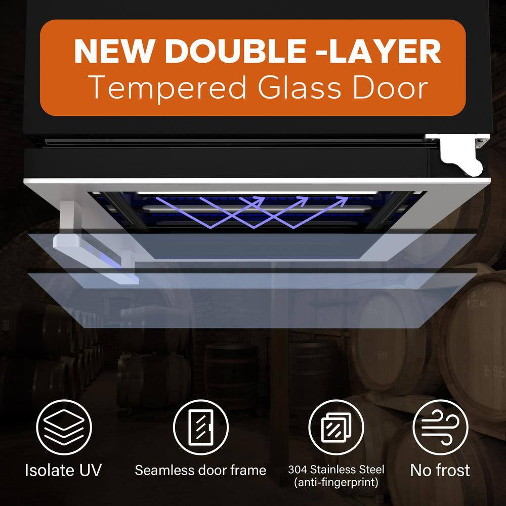 48 In. Quad Zone Cellar Cooling Unit 92-Bottles Built- in Wine Cooler Side-By-Side Refrigerator Mini Fridge in Black