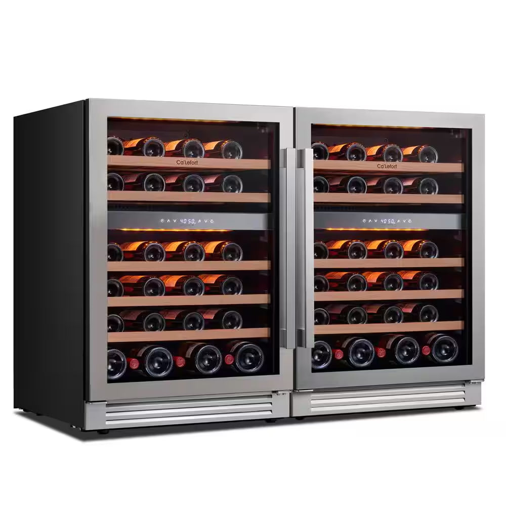 48 In. Quad Zone Cellar Cooling Unit 92-Bottles Built- in Wine Cooler Side-By-Side Refrigerator Mini Fridge in Black