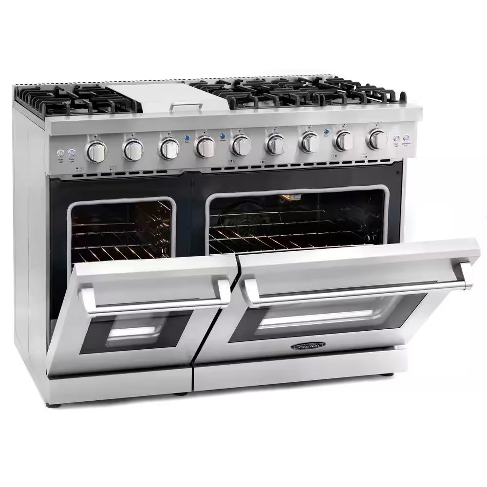 48 In. Haven Collection 7 Cu. Ft. Double Oven Gas Range, 6-Burners, Griddle, Convection, Knob Leds, Stainless Steel