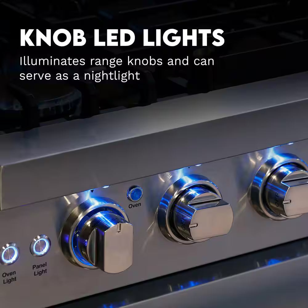 48 In. Haven Collection 7 Cu. Ft. Double Oven Gas Range, 6-Burners, Griddle, Convection, Knob Leds, Stainless Steel