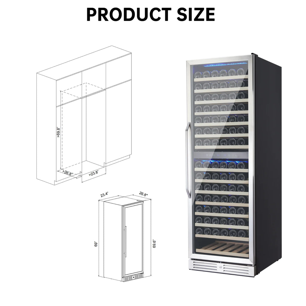 160 Bottle Large Wine Cooler Fridge, 24'' Dual Zone Stainless Steel Wine Refrigerator, Built-In Freestanding Wine Cellar, W/Lock&Temperature Control