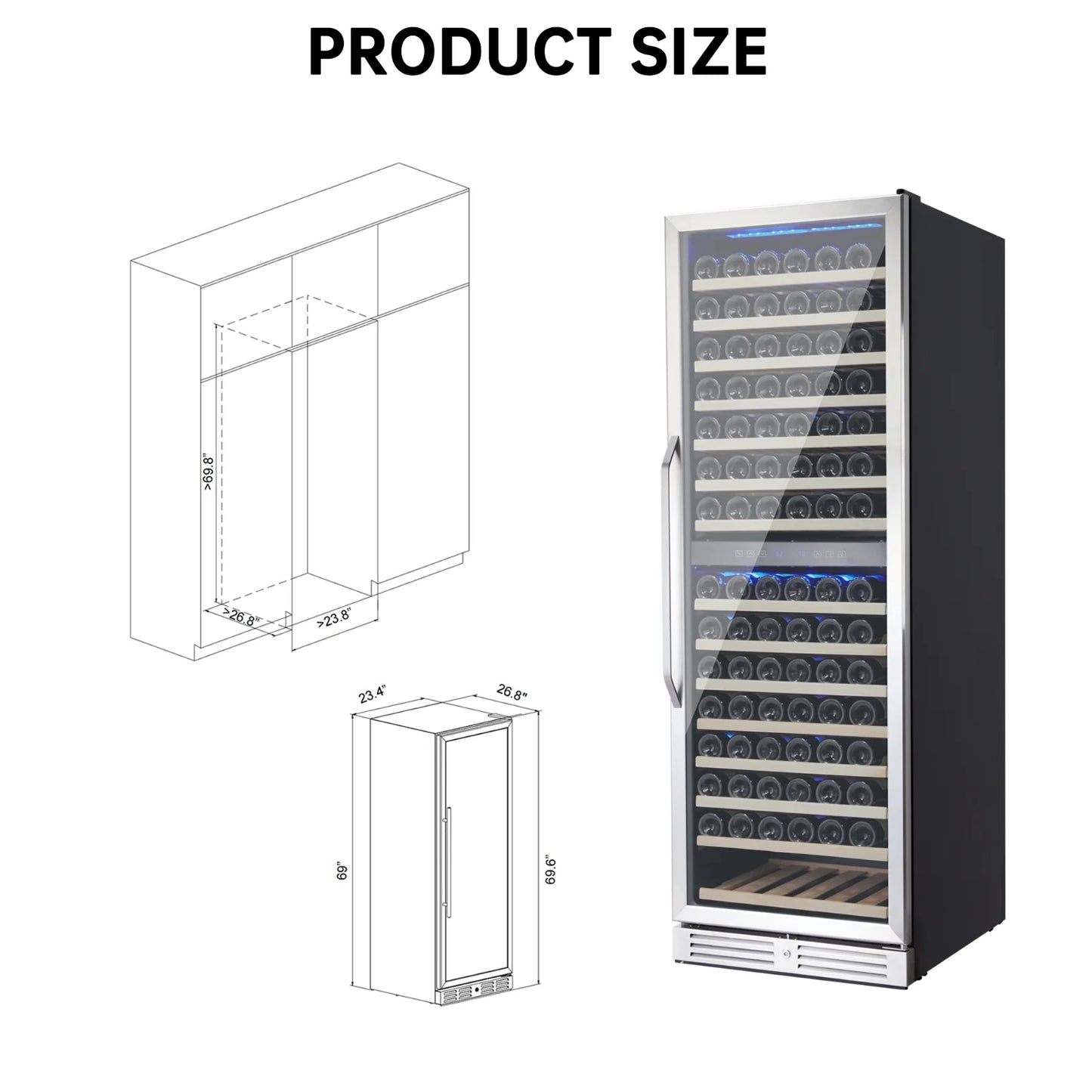 160 Bottle Large Wine Cooler Fridge, 24'' Dual Zone Stainless Steel Wine Refrigerator, Built-In Freestanding Wine Cellar, W/Lock&Temperature Control