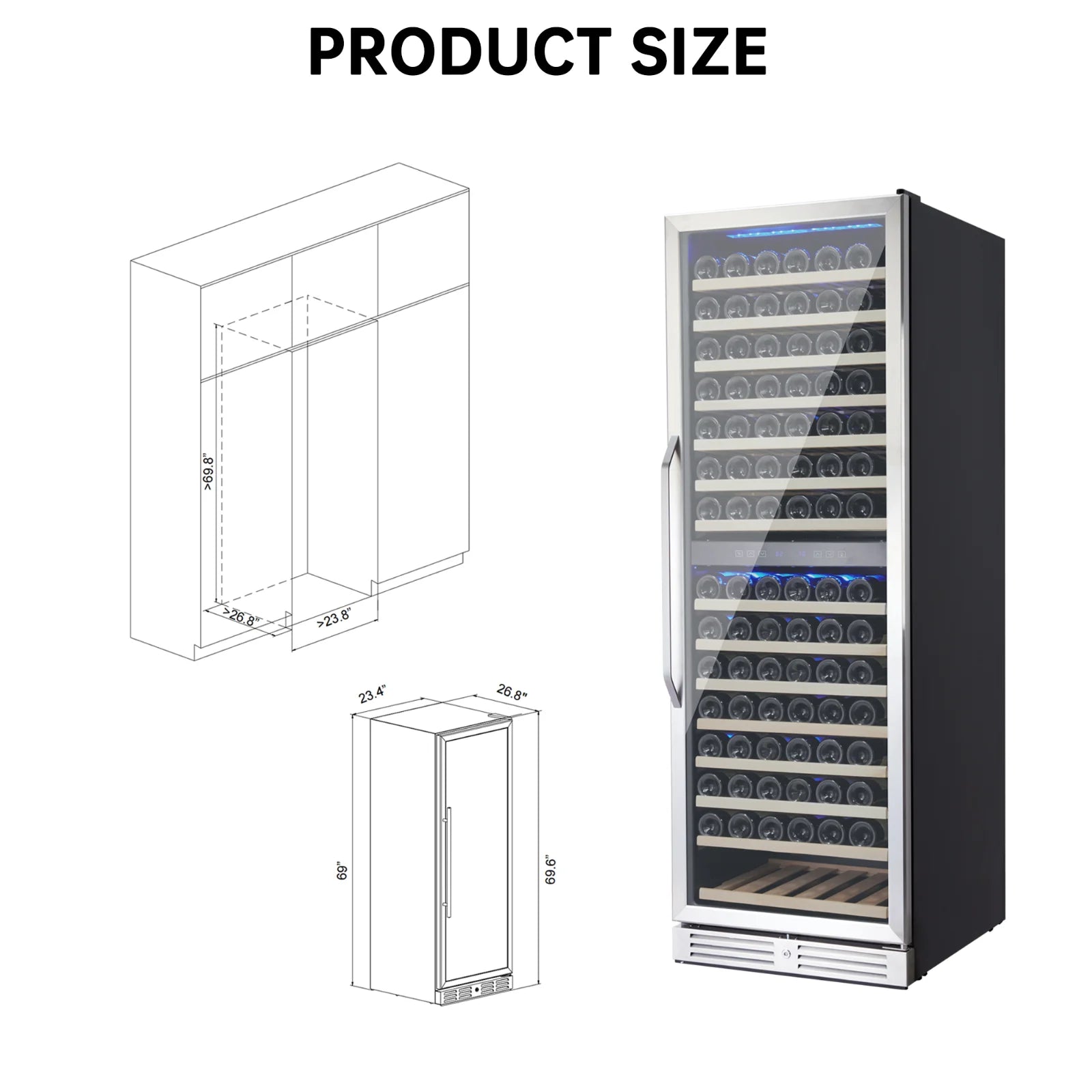 160 Bottle Large Wine Cooler Fridge, 24'' Dual Zone Stainless Steel Wine Refrigerator, Built-In Freestanding Wine Cellar, W/Lock&Temperature Control