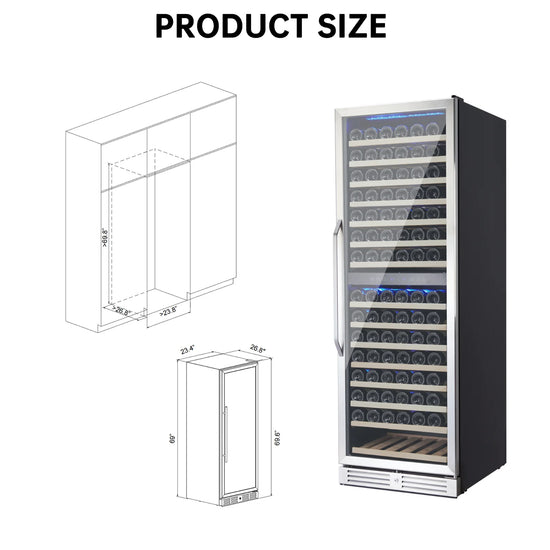 160 Bottle Large Wine Cooler Fridge, 24'' Dual Zone Stainless Steel Wine Refrigerator, Built-In Freestanding Wine Cellar, W/Lock&Temperature Control