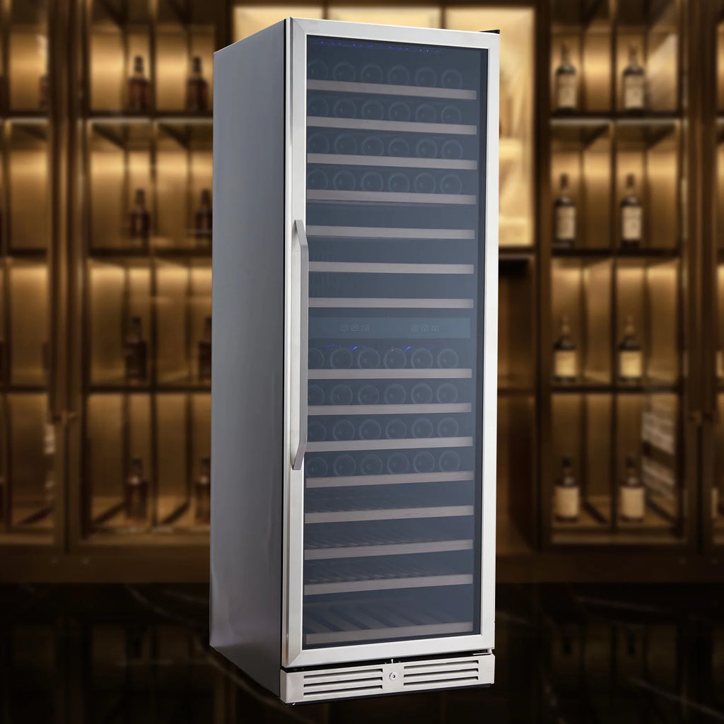 160 Bottle Large Wine Cooler Fridge, 24'' Dual Zone Stainless Steel Wine Refrigerator, Built-In Freestanding Wine Cellar, W/Lock&Temperature Control