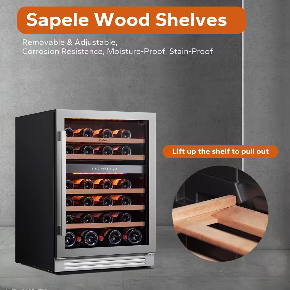 48 In. Quad Zone Cellar Cooling Unit 92-Bottles Built- in Wine Cooler Side-By-Side Refrigerator Mini Fridge in Black