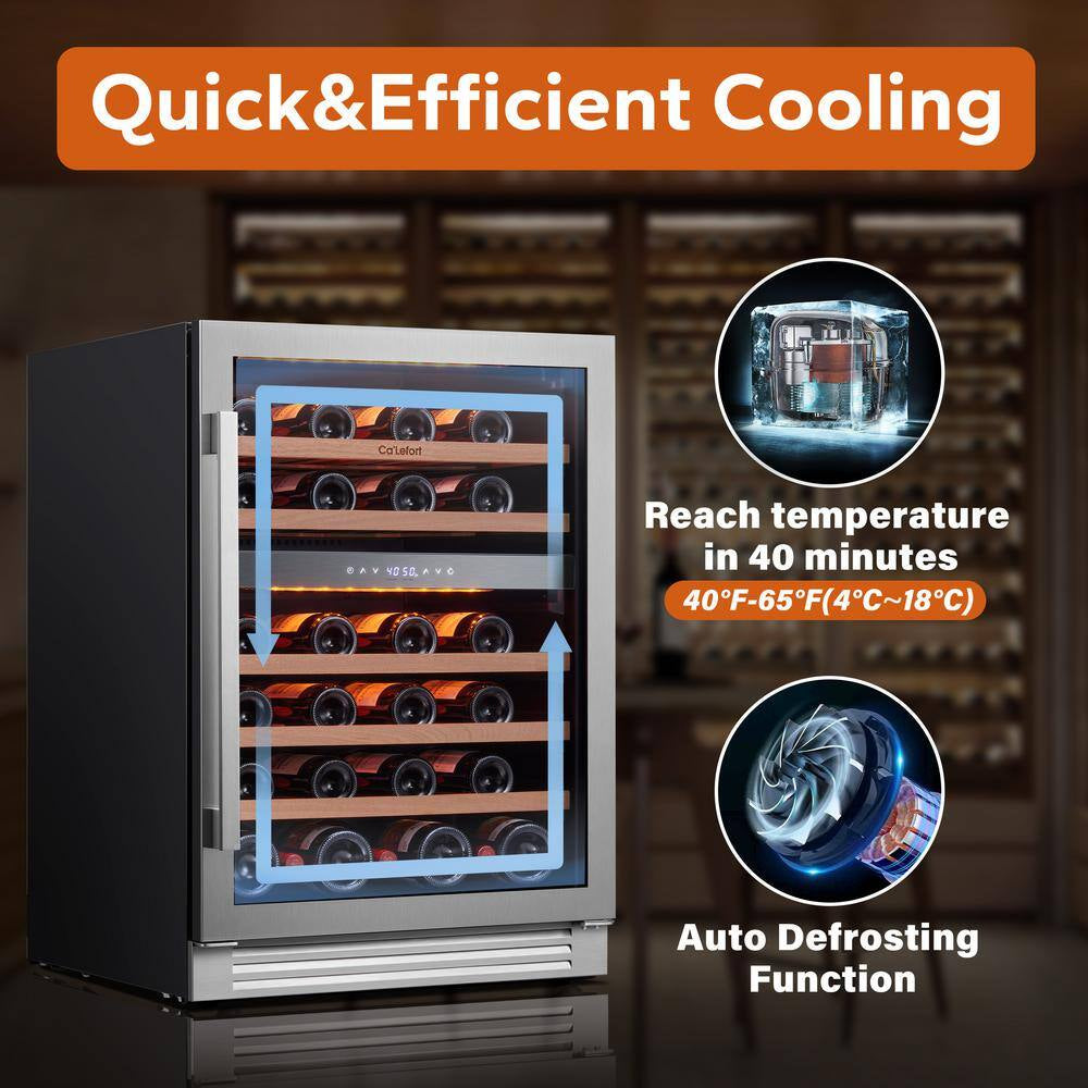 48 In. Quad Zone Cellar Cooling Unit 92-Bottles Built- in Wine Cooler Side-By-Side Refrigerator Mini Fridge in Black