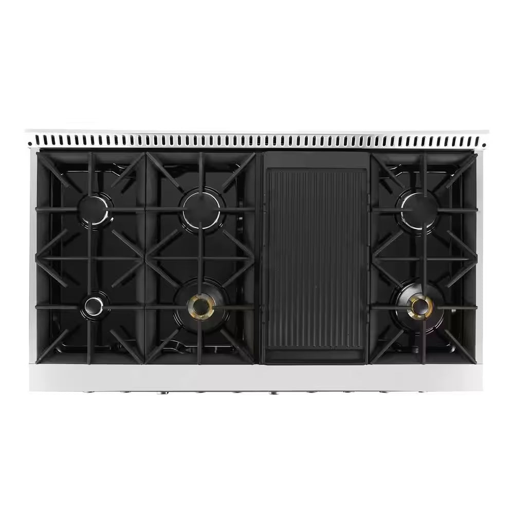 48 In. Vista Collection 5.5 Cu. Ft. Double Oven Gas Range, 8 Burners, LED Panel, Cast Iron Grates, Stainless Steel