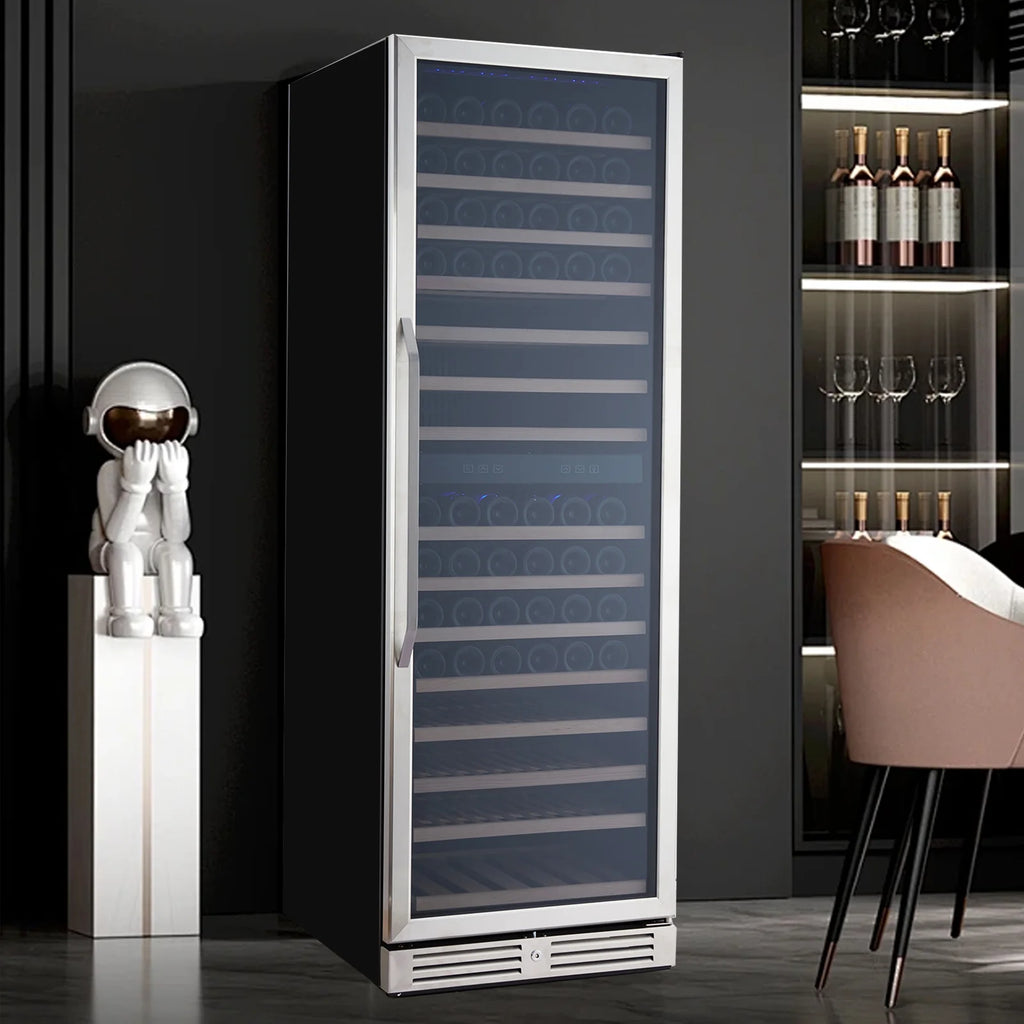 160 Bottle Large Wine Cooler Fridge, 24'' Dual Zone Stainless Steel Wine Refrigerator, Built-In Freestanding Wine Cellar, W/Lock&Temperature Control