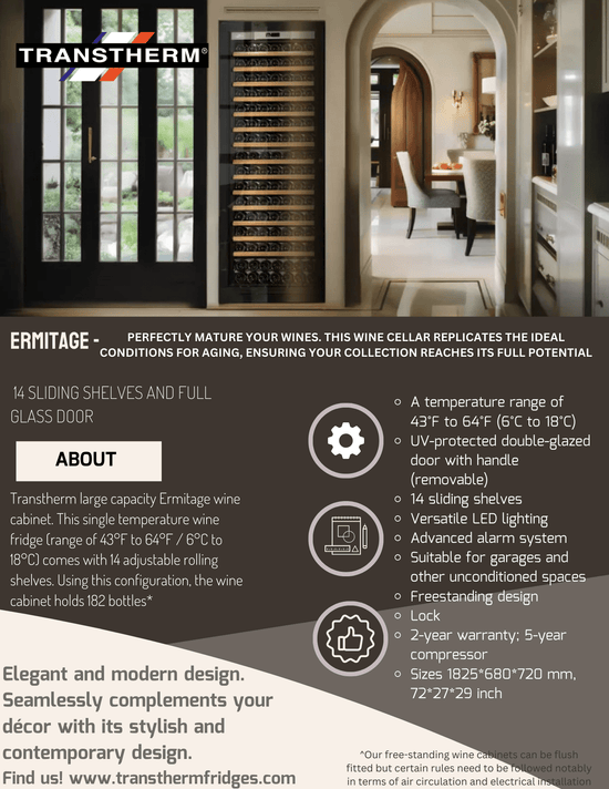 Transtherm Ermitage Single-Zone 182-Bottle Wine Refrigerator (Model ER1TGV3-013-US)