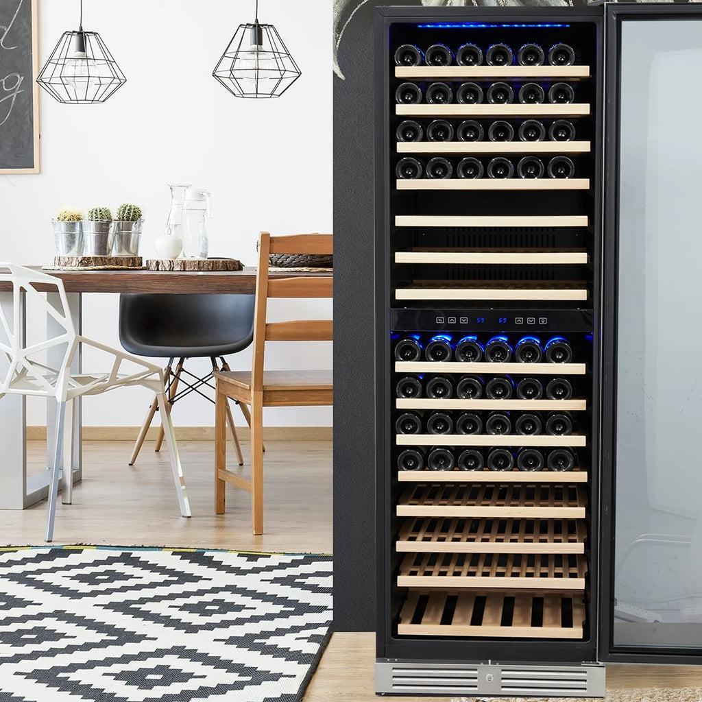 160 Bottle Large Wine Cooler Fridge, 24'' Dual Zone Stainless Steel Wine Refrigerator, Built-In Freestanding Wine Cellar, W/Lock&Temperature Control