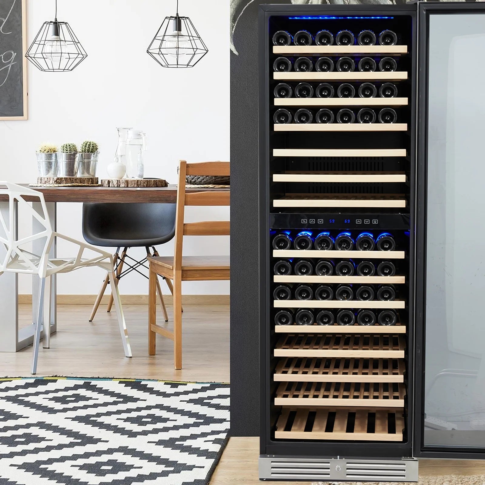 160 Bottle Large Wine Cooler Fridge, 24'' Dual Zone Stainless Steel Wine Refrigerator, Built-In Freestanding Wine Cellar, W/Lock&Temperature Control