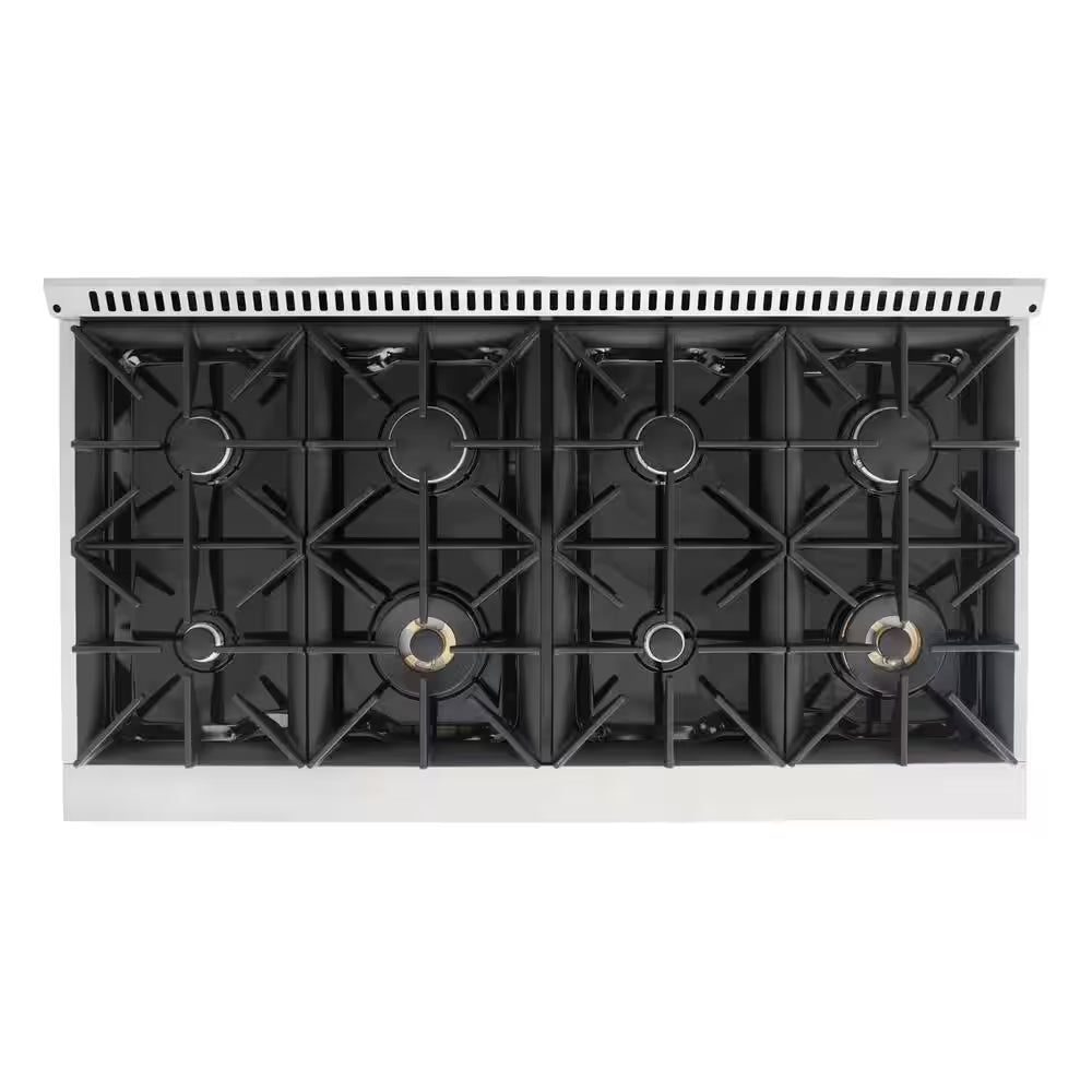 48 In. Vista Collection 5.5 Cu. Ft. Double Oven Gas Range, 8 Burners, LED Panel, Cast Iron Grates, Stainless Steel