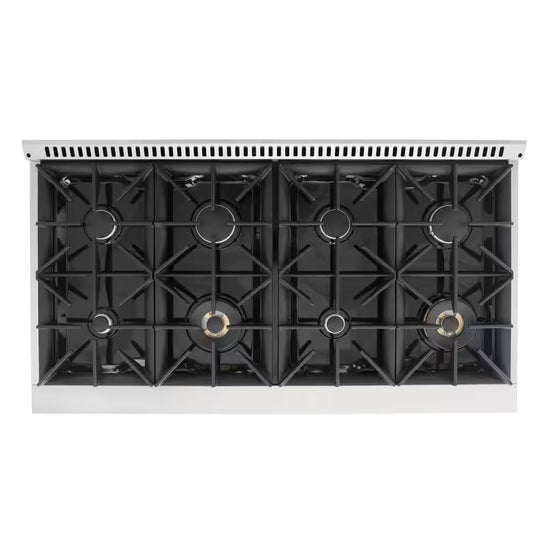48 In. Vista Collection 5.5 Cu. Ft. Double Oven Gas Range, 8 Burners, LED Panel, Cast Iron Grates, Stainless Steel