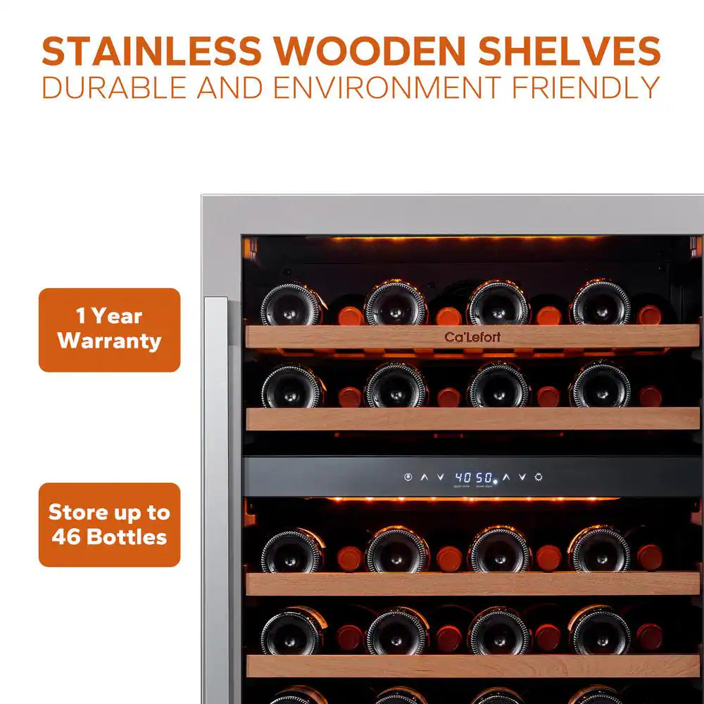 48 In. Quad Zone Cellar Cooling Unit 92-Bottles Built- in Wine Cooler Side-By-Side Refrigerator Mini Fridge in Black