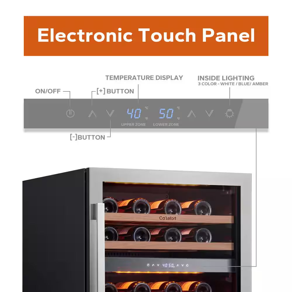 48 In. Quad Zone Cellar Cooling Unit 92-Bottles Built- in Wine Cooler Side-By-Side Refrigerator Mini Fridge in Black